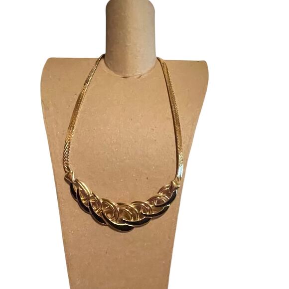 Vintage Trifari Statement Gold Tone Black Enamel Serpentine Choker Necklace - Picture 13 of 15